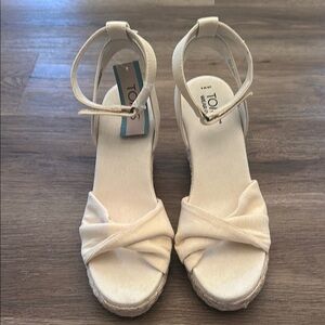 Toms Cream Espadrille Wedge Shoes